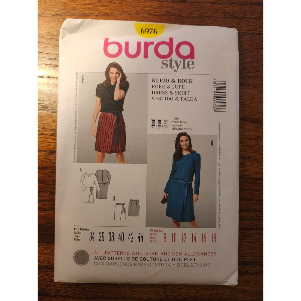 Burda Style 6976 Sewing Pattern Misses Dress and Skirt Size 8-18 Uncut